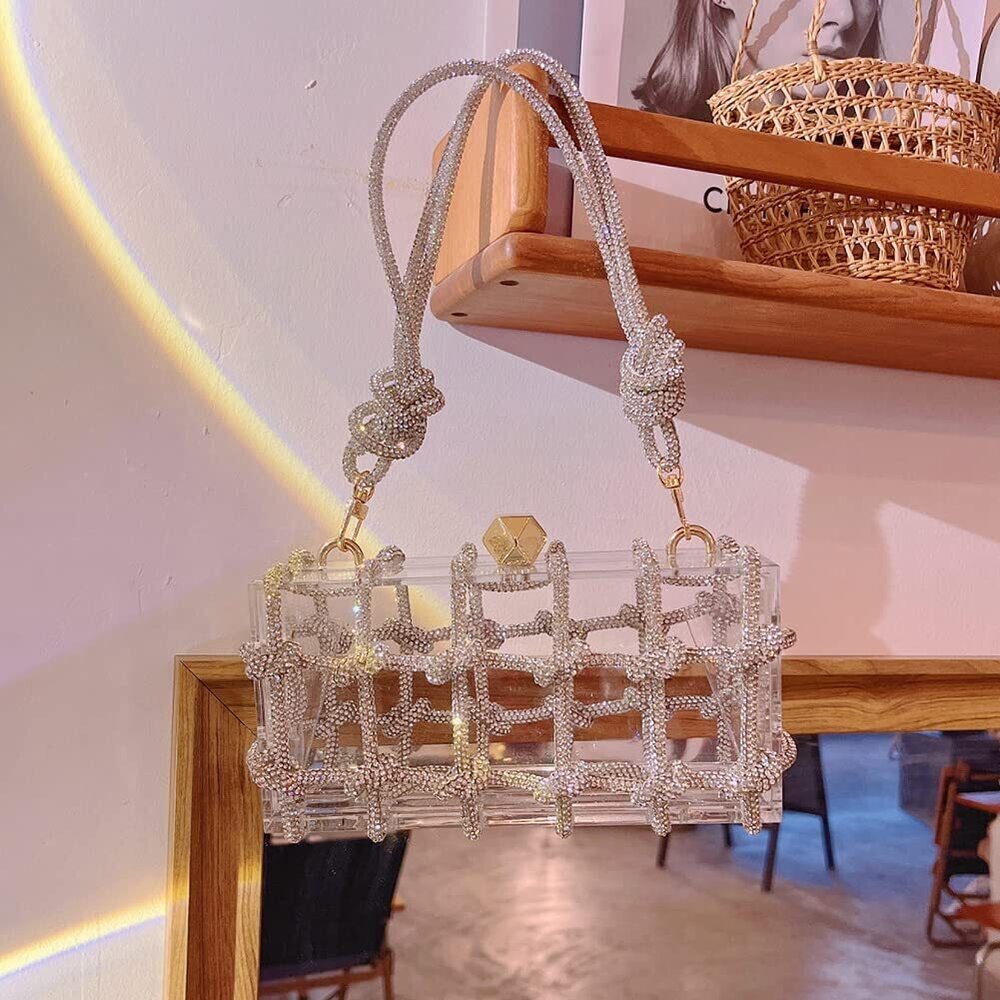 2844 Clear Acrylic Bag Rhinestone Acrylic Clutch Crystal Evening Purses View 2